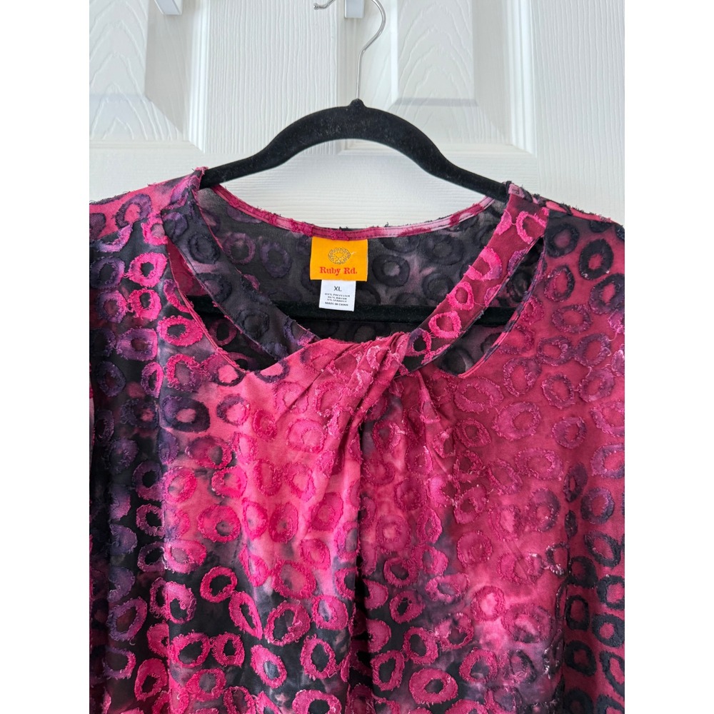 Ruby Rd XL Pink Black Velvet Burnout Tunic Bell Sleeve Whimsigoth Art to Wear - Picture 7 of 8